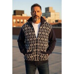 Vintage Nordic Cardigan Sweater Mens Large Blue Knit Zip Up Large Trails End